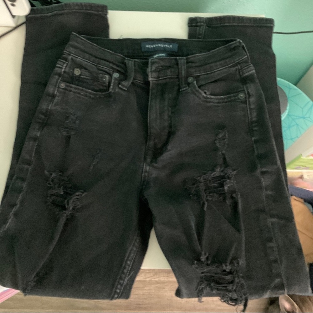 Aeropostale Black Distressed Mom Jeans